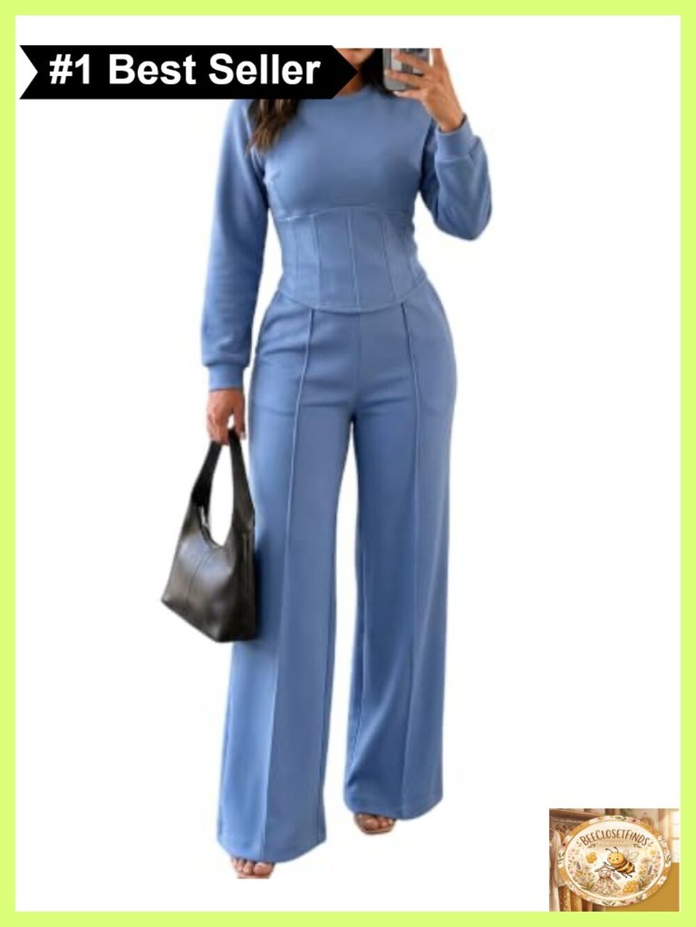 CHICME 2 Piece Sweatsuit Lounge Set Wide Leg High Waisted Pants